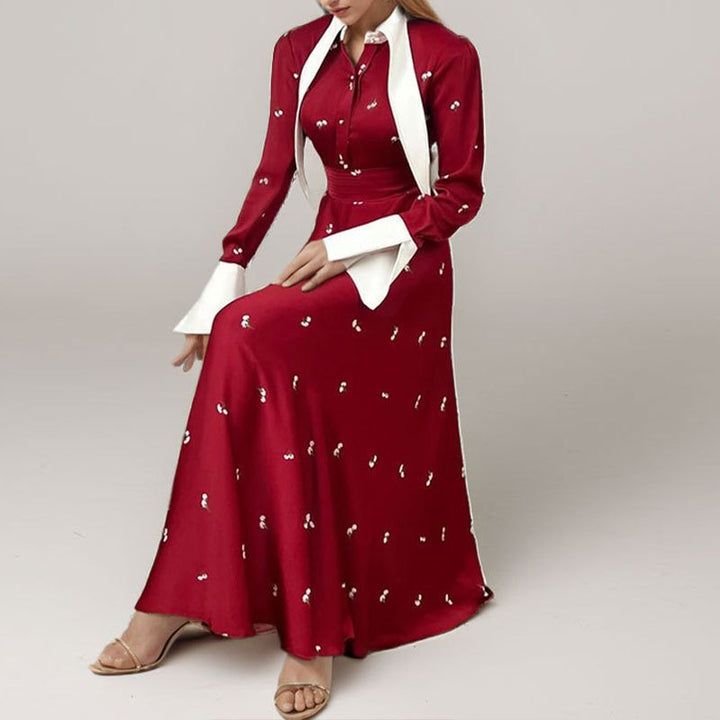 Maxi dress for ladies with elegant layered jacket and delicate embellishments Lune London