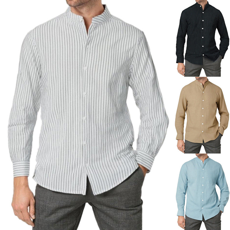 Long sleeve shirt for men with a modern striped pattern and a practical high collar Lune London