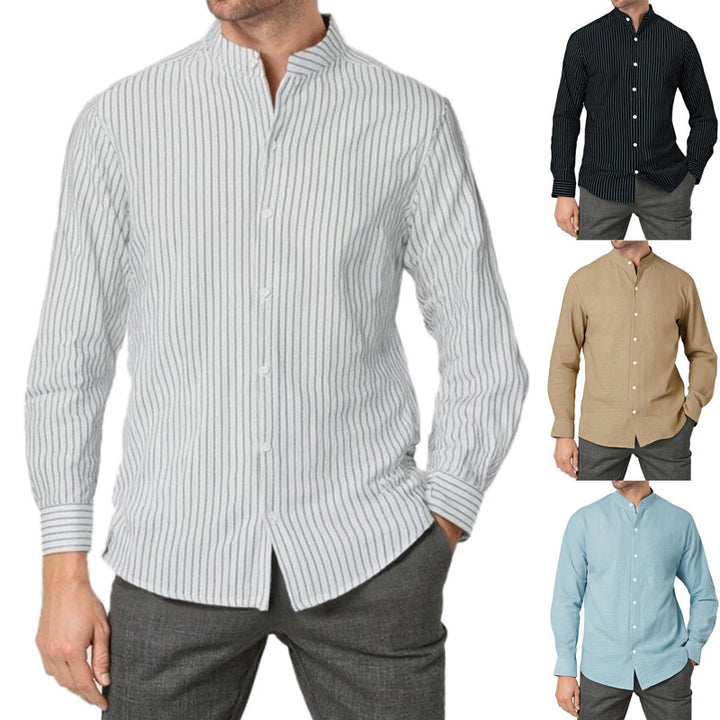 Long sleeve shirt for men with a modern striped pattern and a practical high collar Lune London