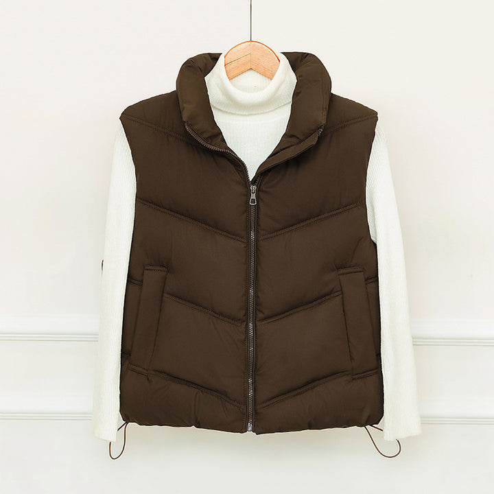Ladies padded gilet with high collar and practical front pockets Amarae