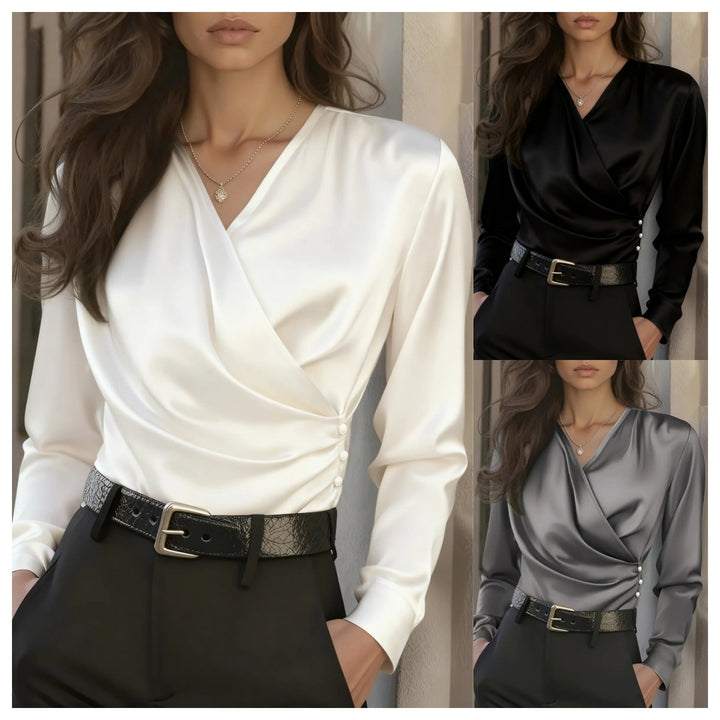 Women's wrap blouse with elegant button details Lune London