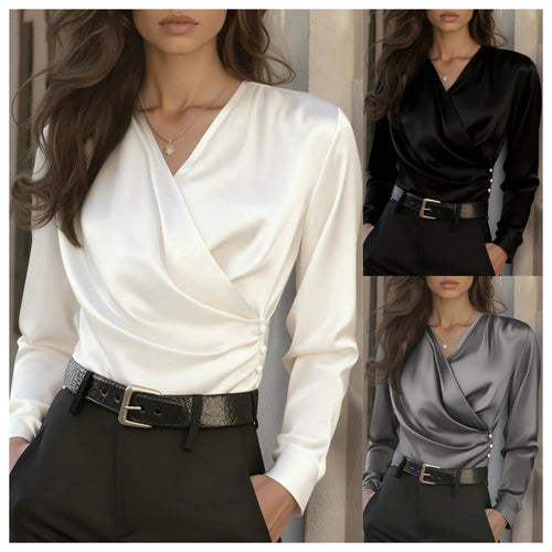 Women's wrap blouse with elegant button details Amarae