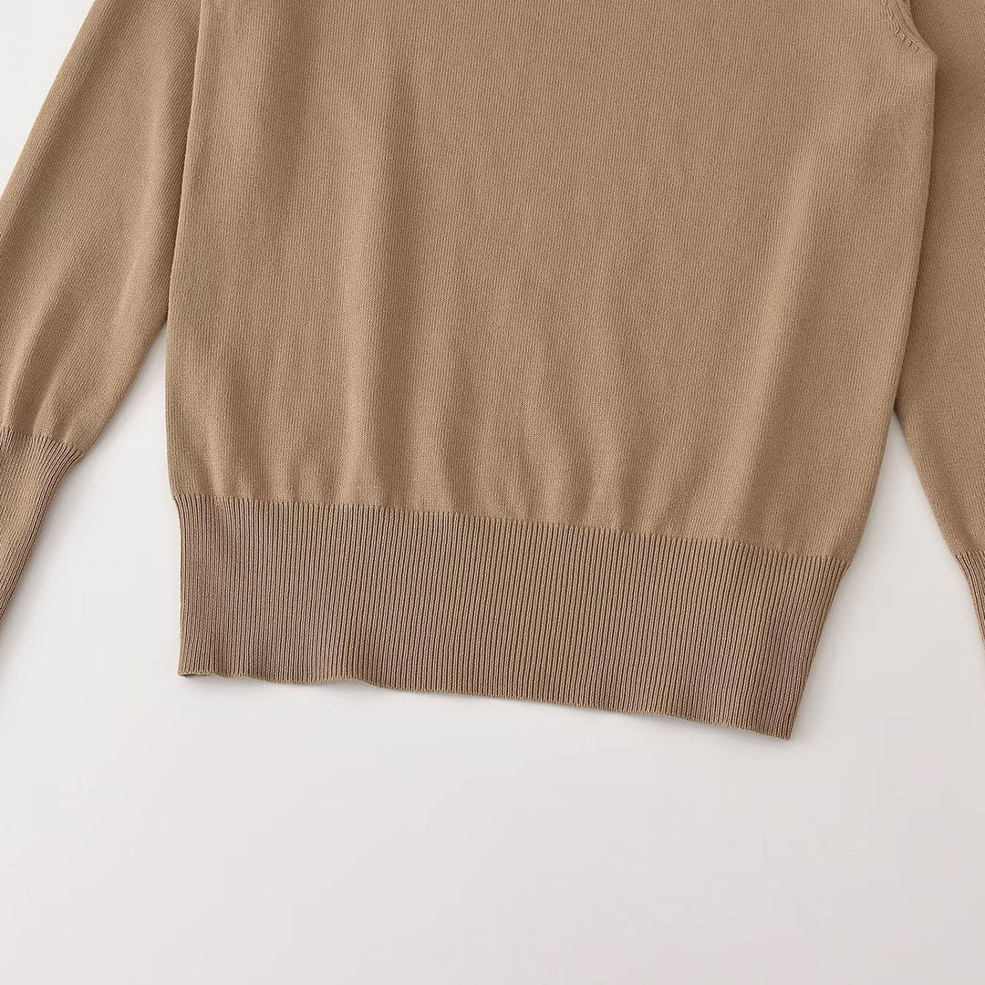 Women's fine knit pullover with stripe pattern, round neckline and decorative button detail Amarae