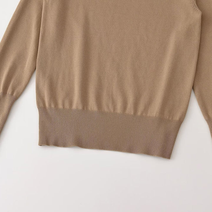 Women's fine knit pullover with stripe pattern, round neckline and decorative button detail Amarae