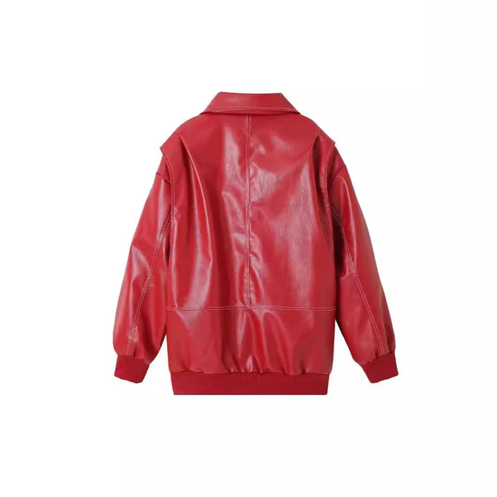 Ladies stylish faux leather jacket with voluminous sleeves and practical zipper pockets Chic and style