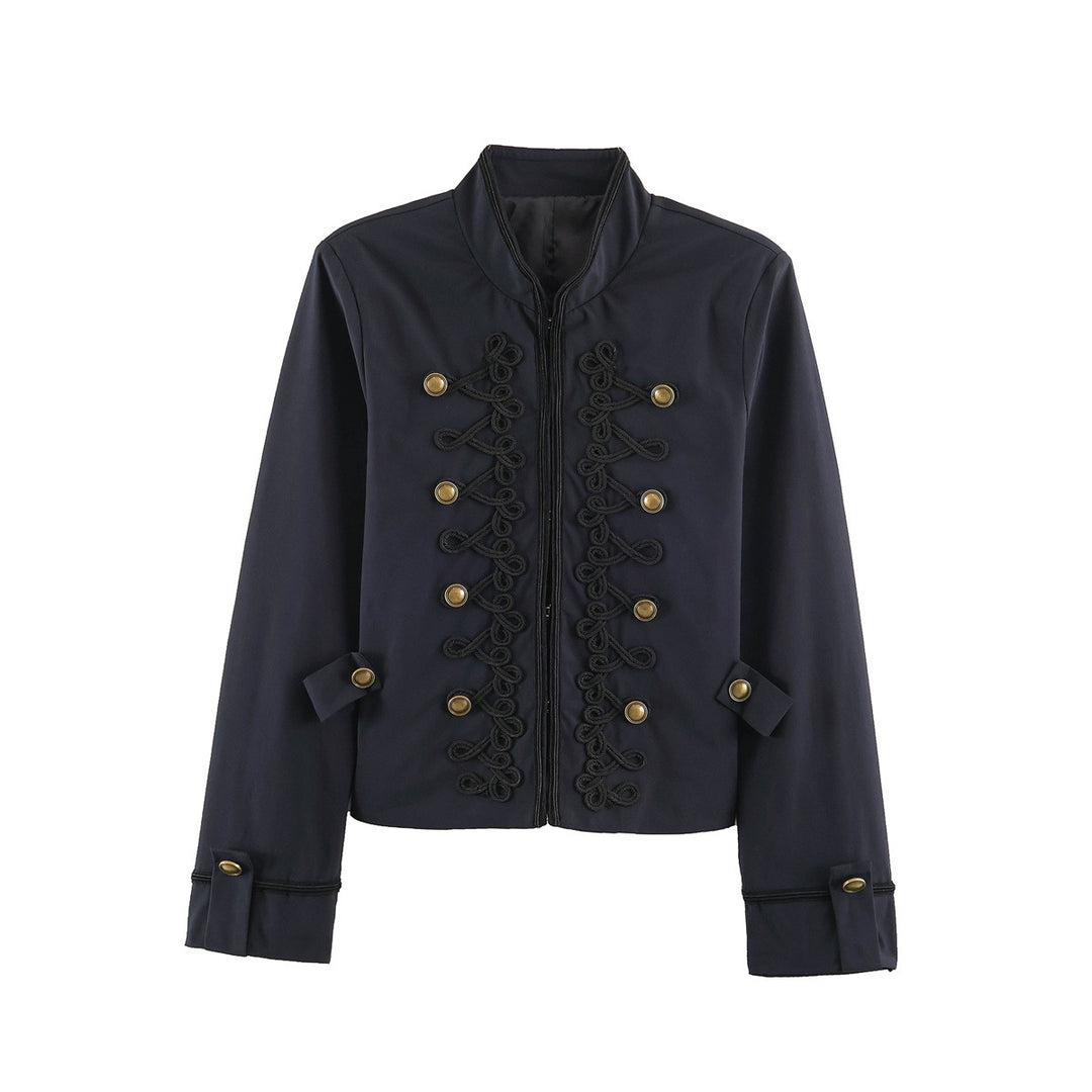 Women's Cropped Jacket in Sailor-Military Mix with Decorative Cords and Brass Buttons Amarae