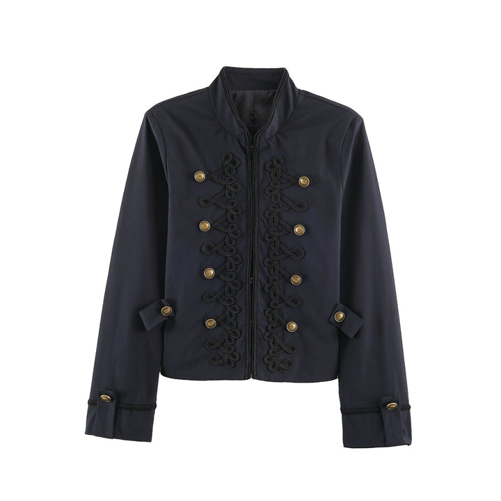 Women's Cropped Jacket in Sailor-Military Mix with Decorative Cords and Brass Buttons Amarae