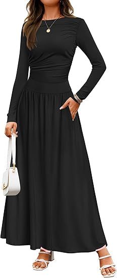 Lune London | Women Long-Sleeve Maxi Dress with Elegant Ruffle Details and Practical Pockets