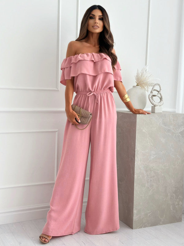 Ladies Off-Shoulder Wide Leg Jumpsuit Lune London