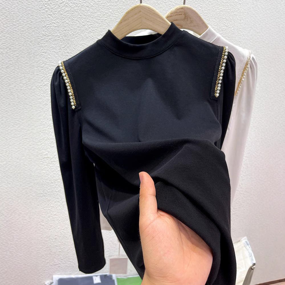 Women elegant long sleeve top with special pearl applications Chic & Stil