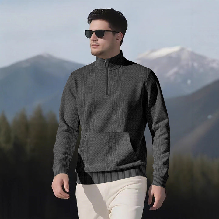 Sporty fleece pullover for men with high collar and zipper Lune London