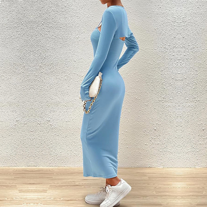 Robe maxi à manches longues pour femmes avec encolure carrée élégante et coupe flatteuse pour la silhouette Chic & Stil