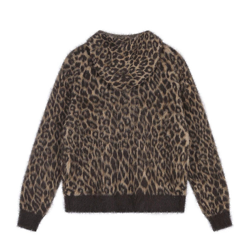 Women's Cozy Cardigan with Zipper and Leopard Jacquard Amarae