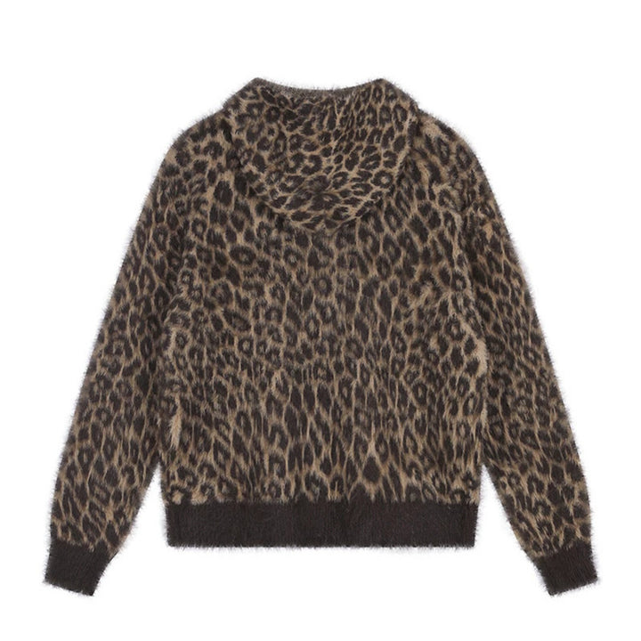 Women's Cozy Cardigan with Zipper and Leopard Jacquard Amarae