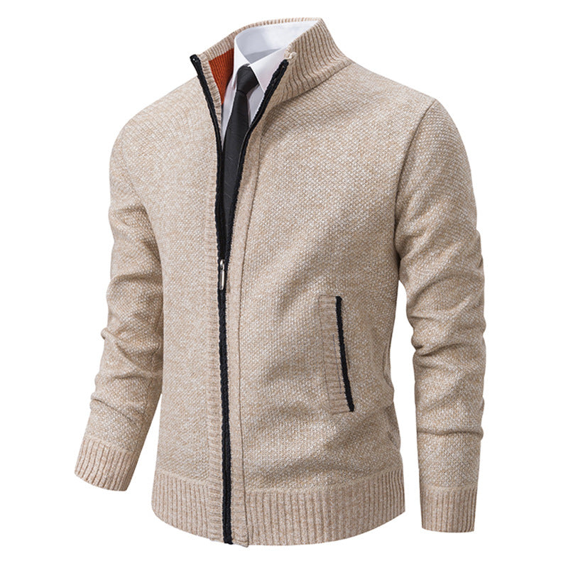 Elegant knitted jacket for men with high collar and practical zipper Lune London