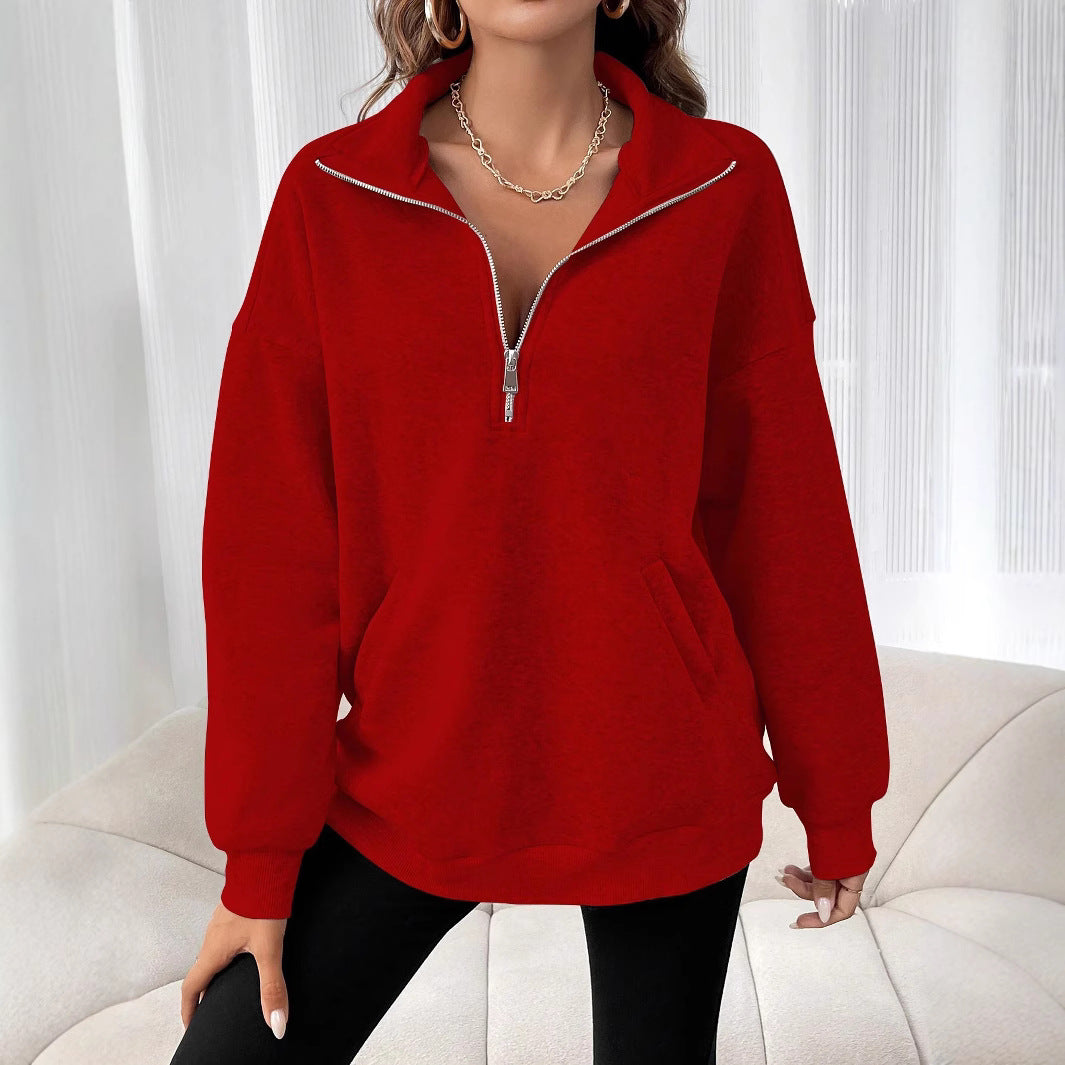 Pull-over zippé décontracté pour femmes avec poche kangourou Lune London