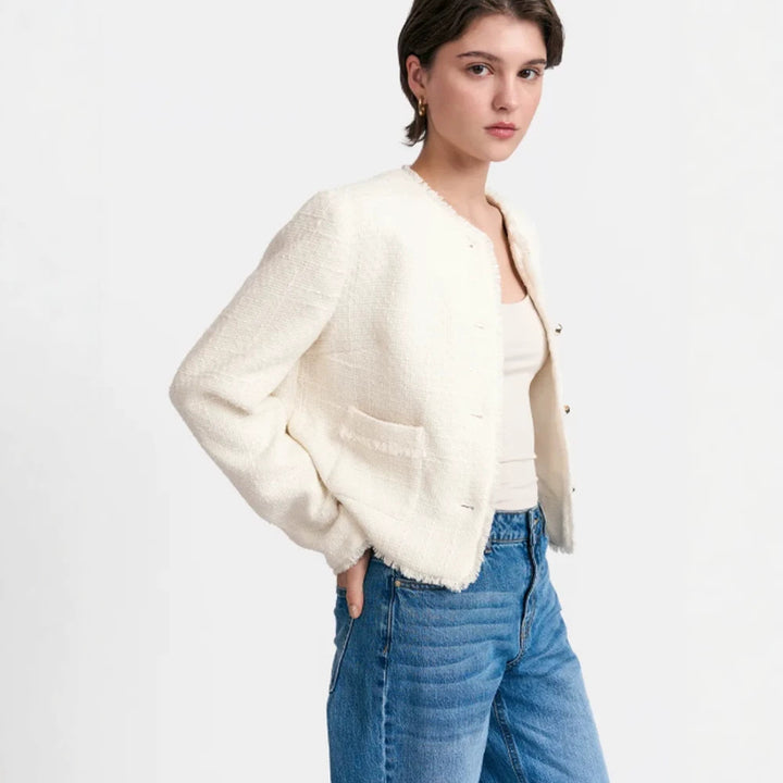 Women's Short Blazer made of Boucle with Pearl Buttons Amarae