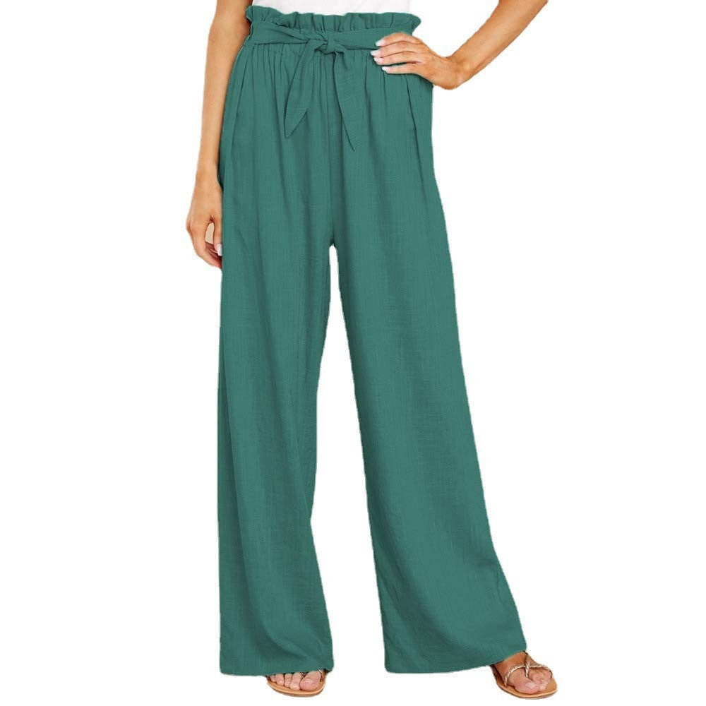 Loose summer pants for women with elastic waist and tie belt Lune London