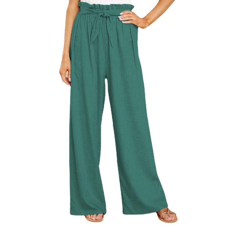 Loose summer pants for women with elastic waist and tie belt Lune London