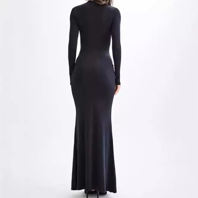 Ladies Elegant Maxi Dress with Chic Decorative Draping and Style