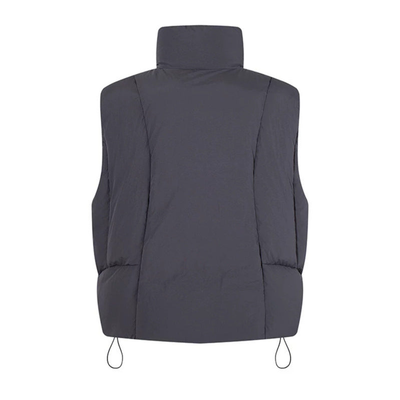 Women's padded quilted vest with high stand-up collar, two-way zipper and drawstring Amarae