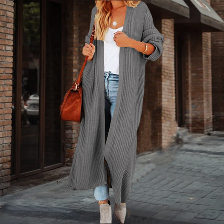 Open design knit coat for women with generous pockets Lune London
