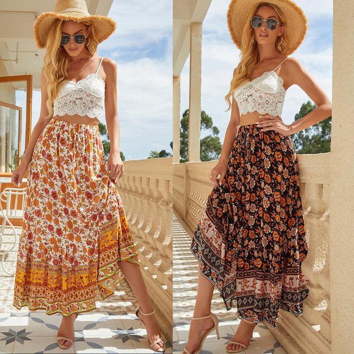 Women Flowers Bohemian Maxi Skirt Lune London