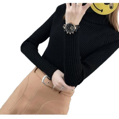 Pull femme en laine de haute qualité avec col roulé et texture côtelée Chic & Stil