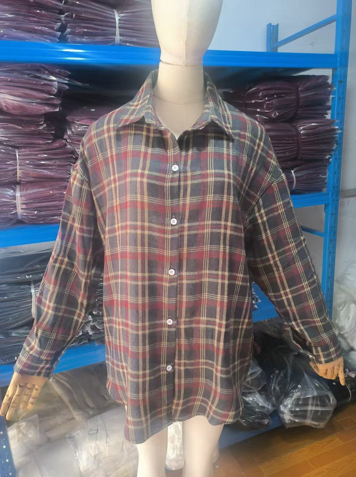 Plaid cotton blouse for women with button-down collar and long sleeves Lune London