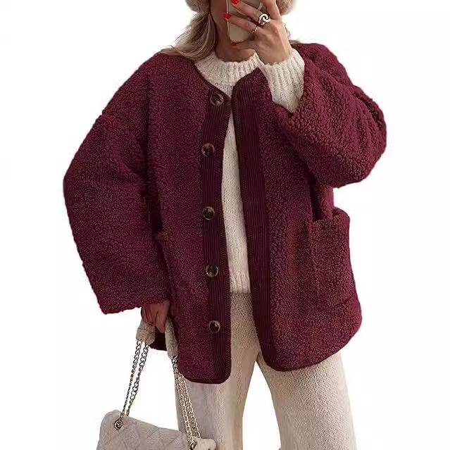 Ladies cozy teddy jacket with matching collar Lune London