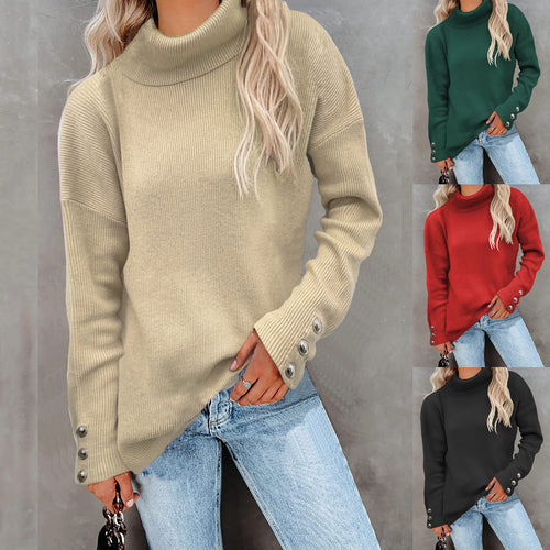 Thick knitted sweater for women with turtleneck and button detail Amarae
