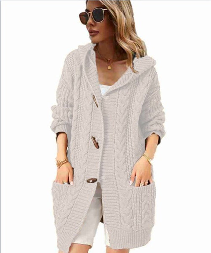 Knitted jacket for women with hood and button details Lune London