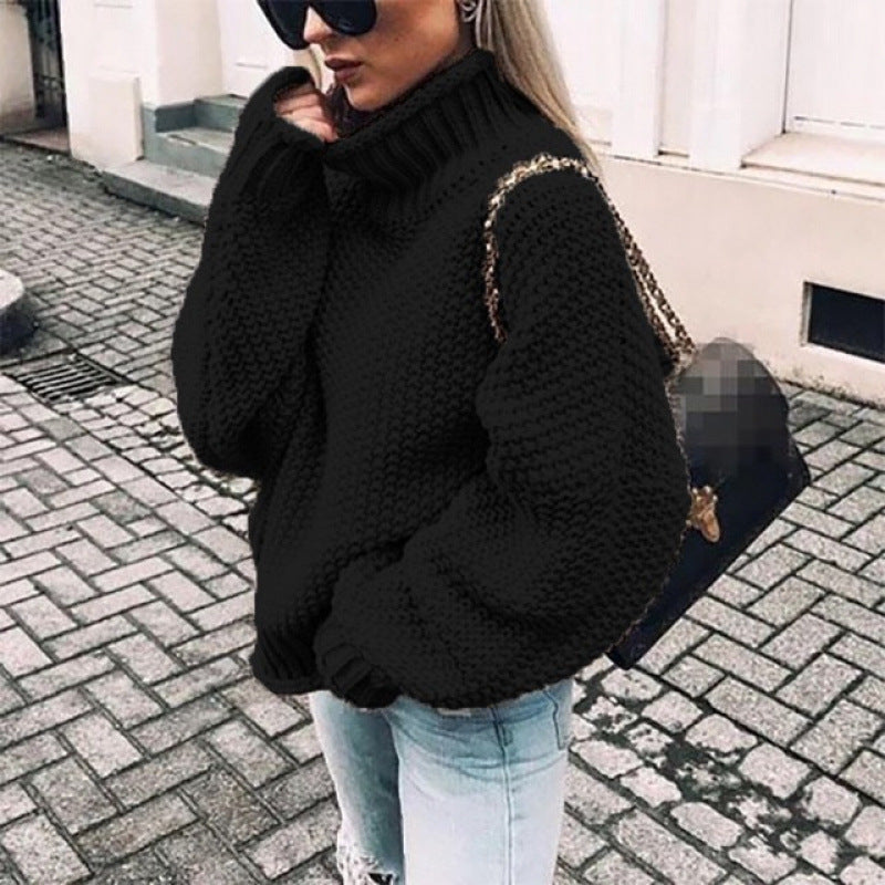 Ladies chunky knit sweater with high neck and relaxed fit Lune London