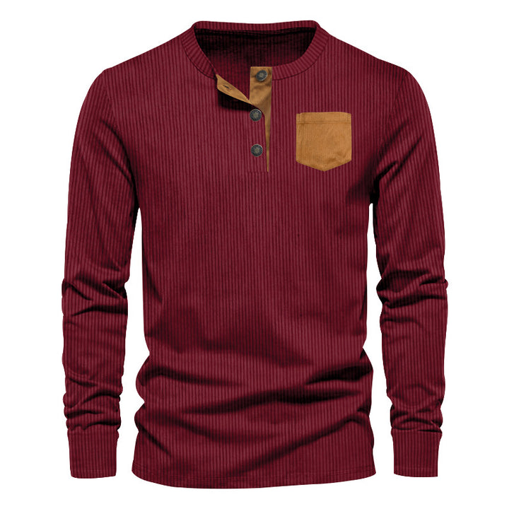 Men's Long Sleeve Henley T-Shirt with Ribbed Design and Practical Chest Pocket Lune London