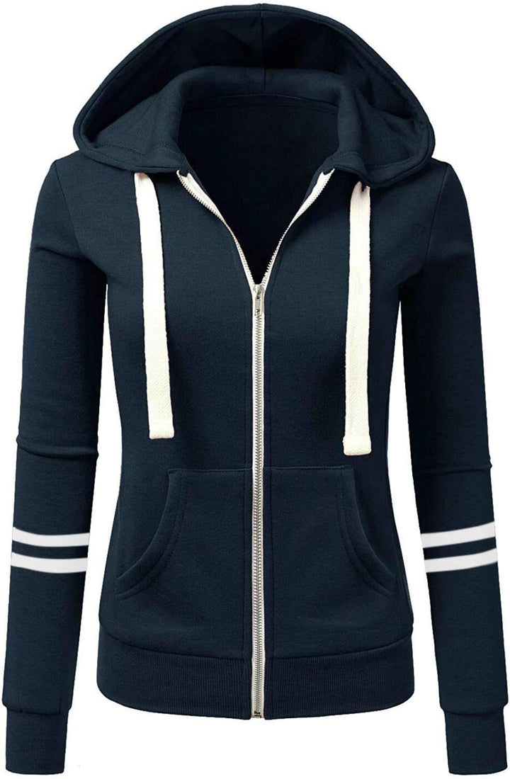 Women's hoodie jacket with zipper, kangaroo pocket and contrast stripes Amarae