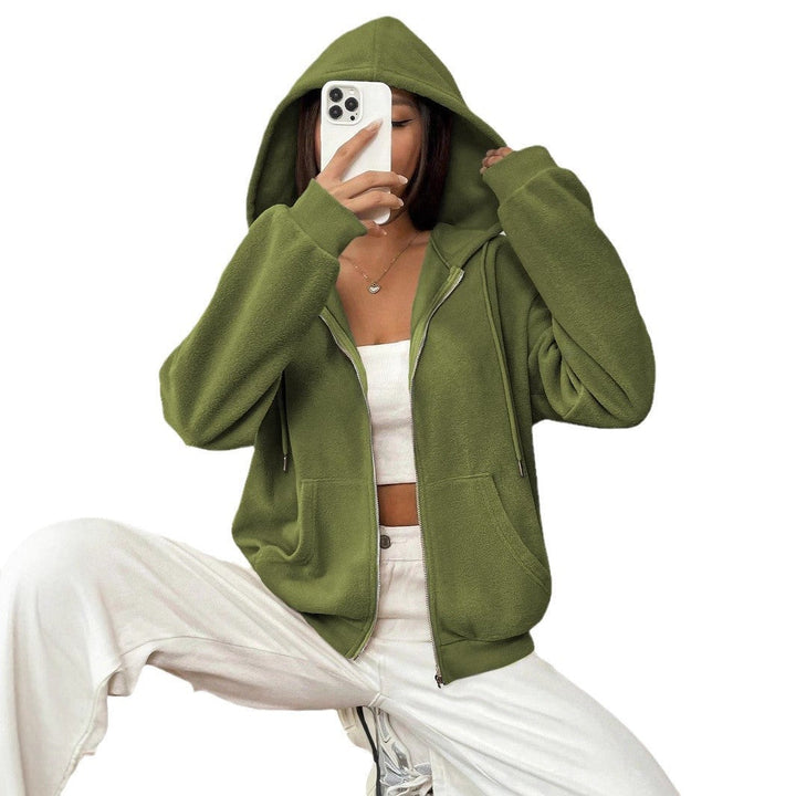 Women's Fleece Jacket with Hood and Practical Pockets Chic Und Stil
