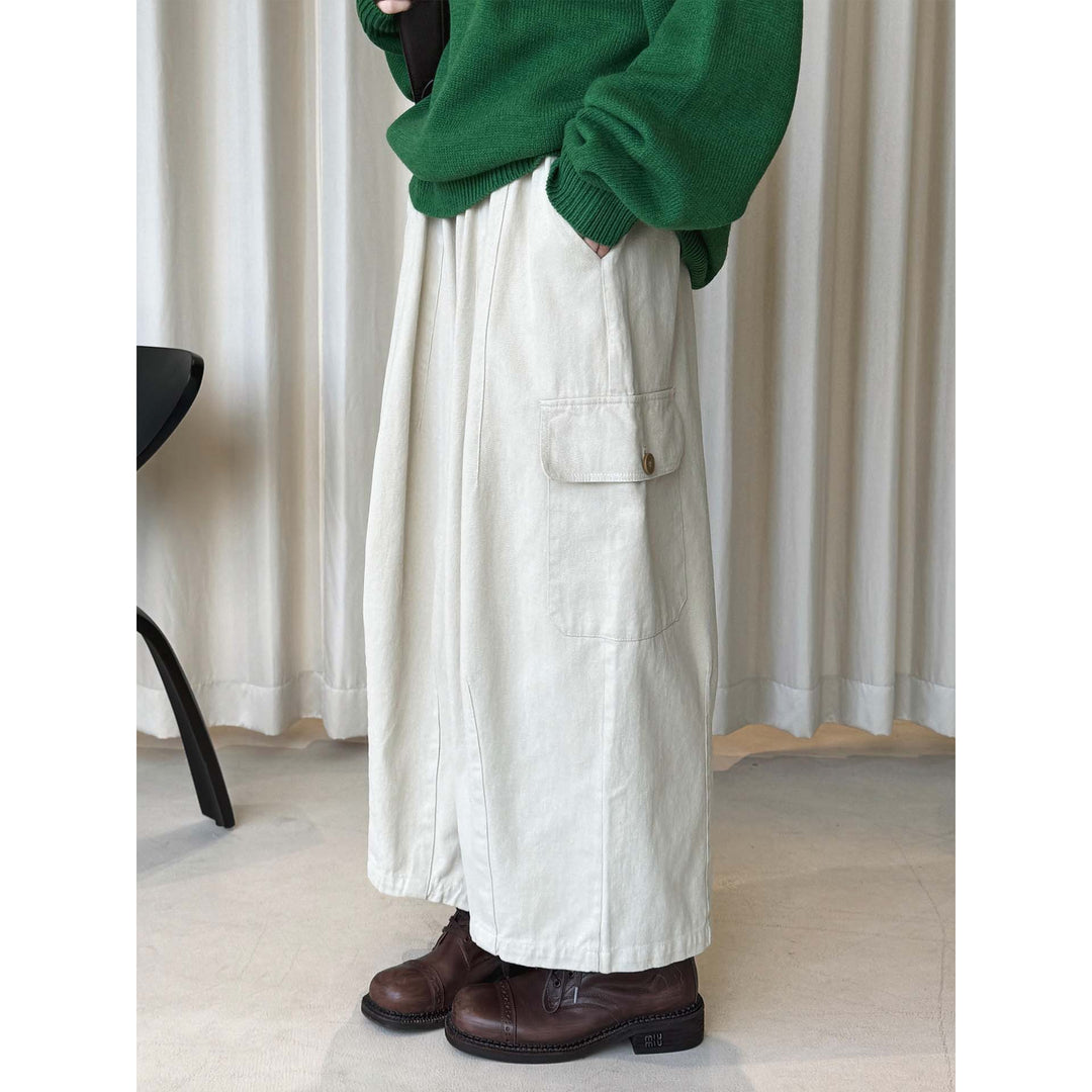Women's Wide Midi Skirt in Utility Style with Applied Flap Pocket Amarae
