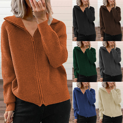 Knitted jacket for women with zipper and hood Amarae