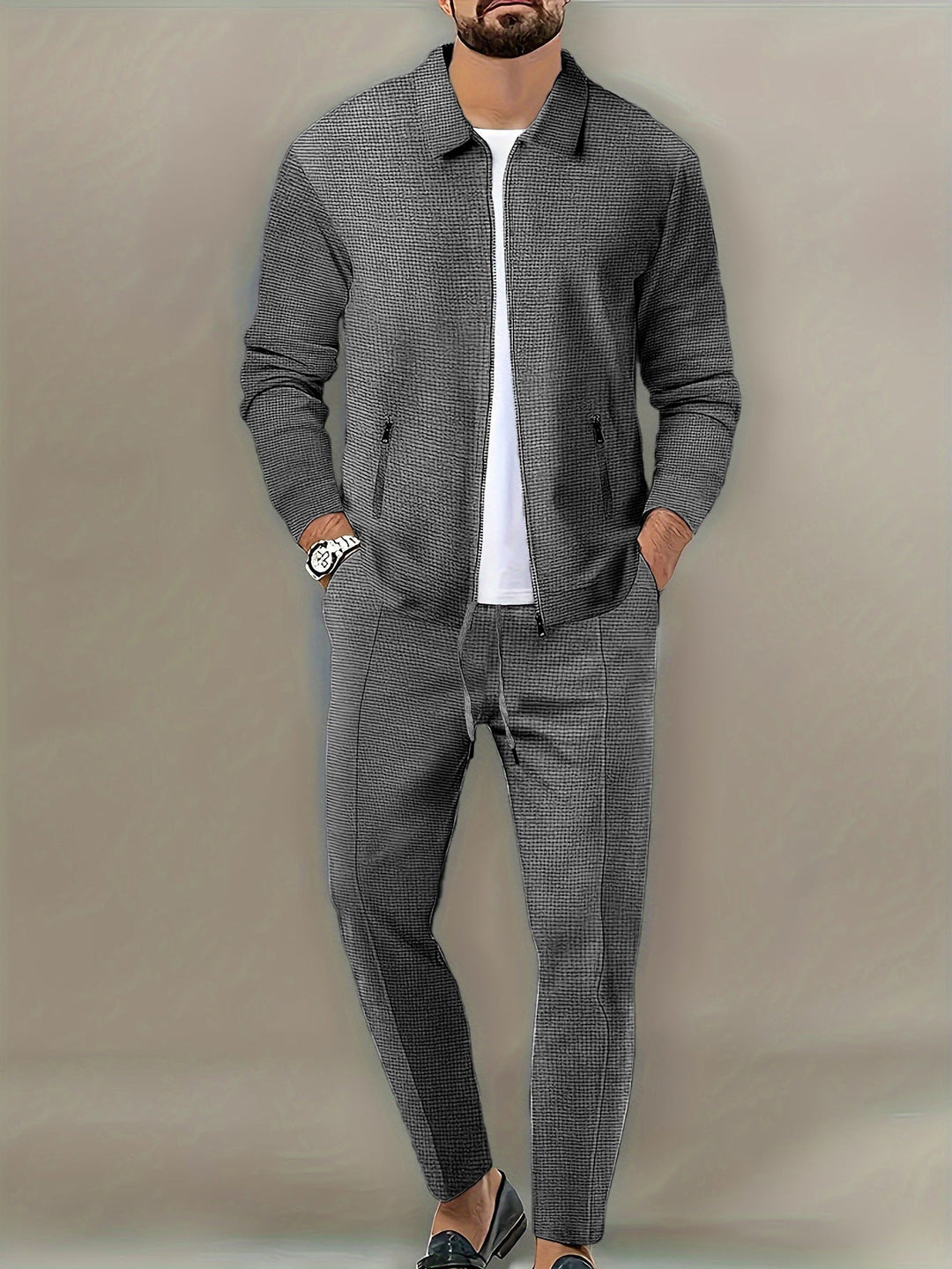 Men's Leisure Suit with Modern Structured Design and Practical Pockets Amarae