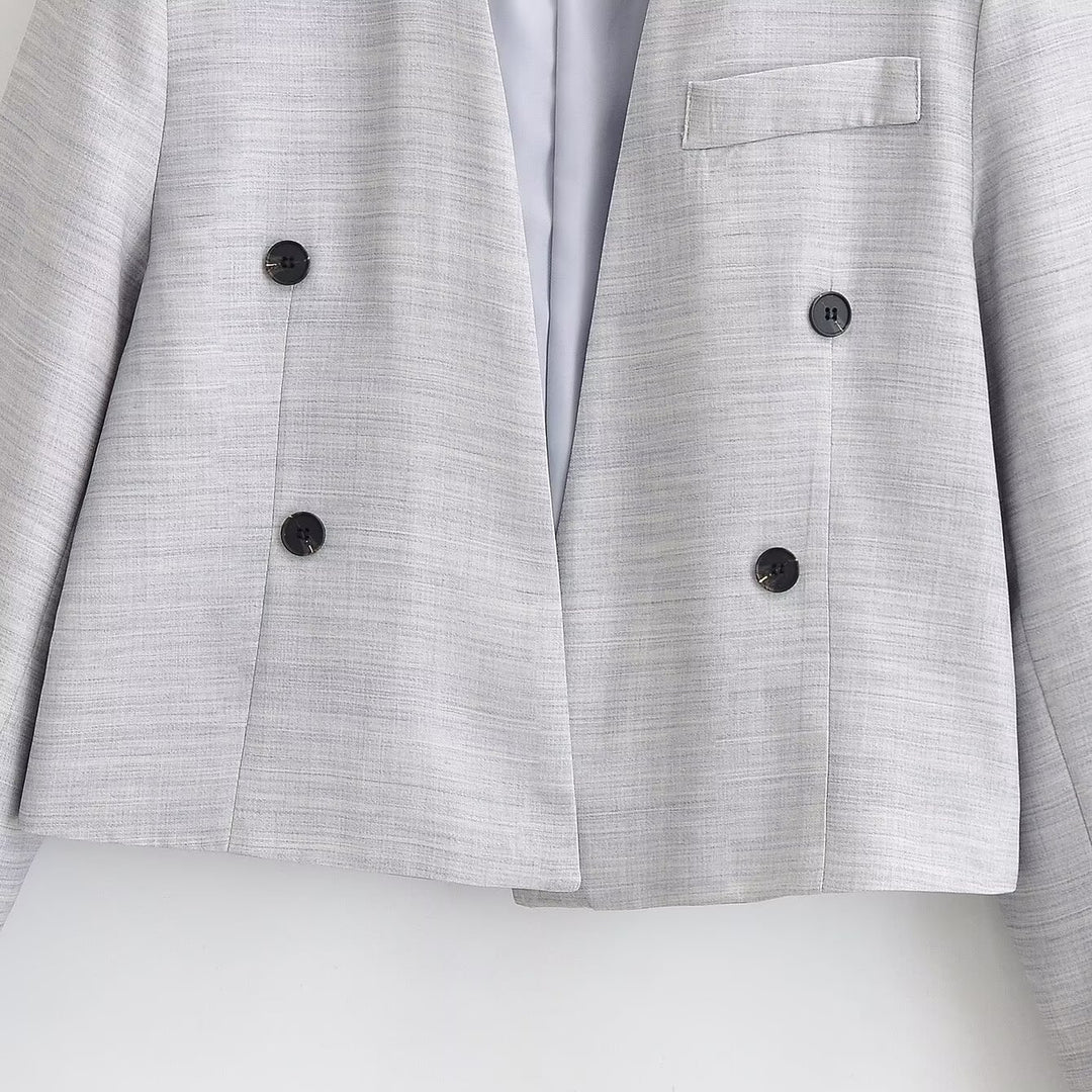 Women's cropped blazer without lapels with double-breasted button placket and boxy silhouette Amarae