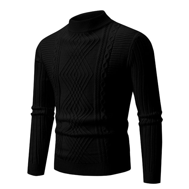 High-quality cotton turtleneck sweater for men with a ribbed cable pattern Lune London