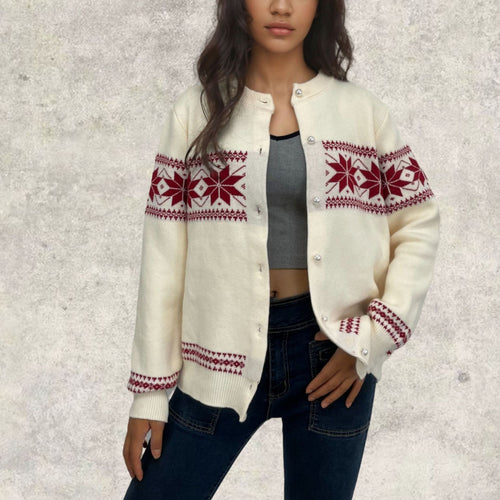Ladies festive knitted cardigan with Christmas pattern Amarae