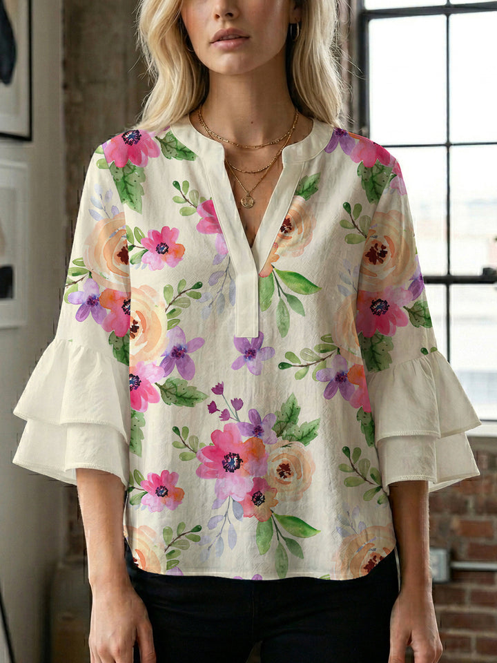 Women's blouse with voluminous sleeves and floral design Lune London