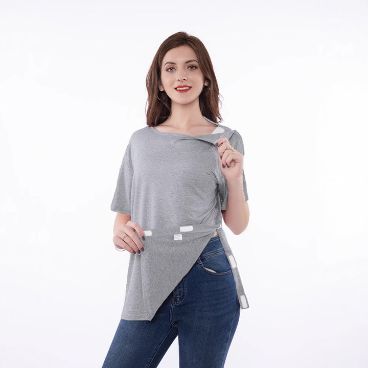 Trendy short sleeve t-shirt for women with innovative cut and playful details Lune London