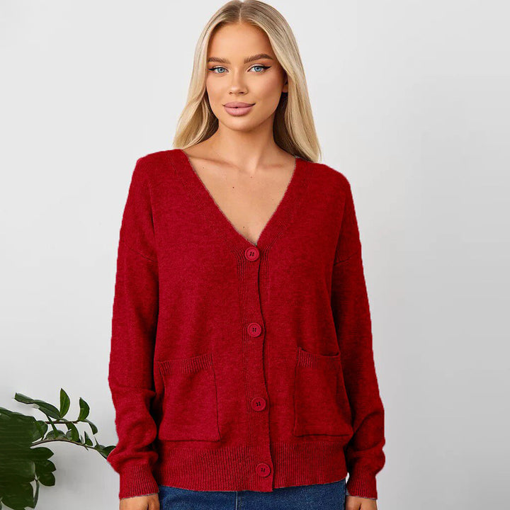 Gilet tricoté décontracté pour femmes avec col en V et poches pratiques Chic & Stil