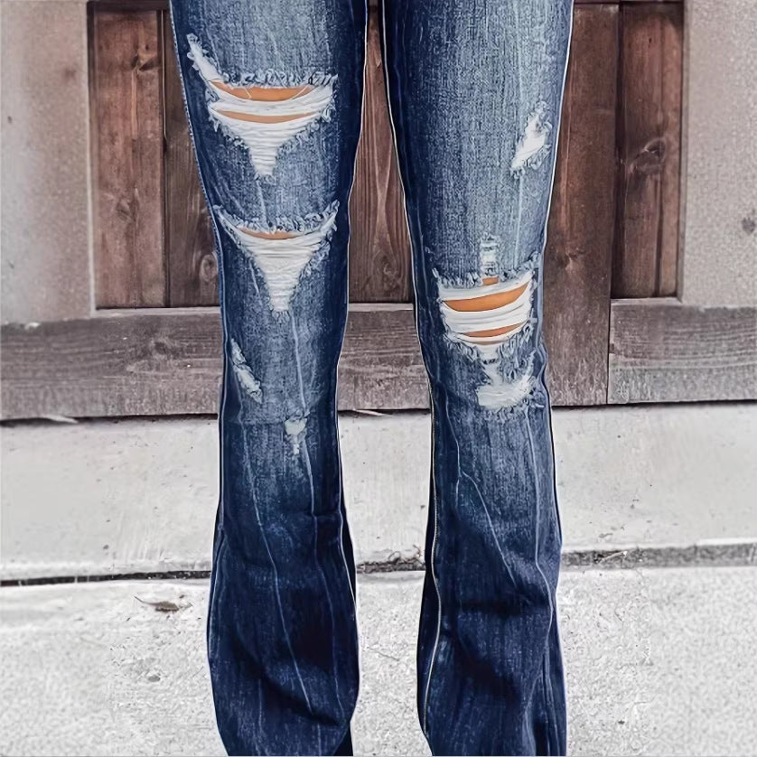 Women's High-Waisted Flared Jeans in Retro Flare with Large Rip Applications and Shaping Fit Amarae