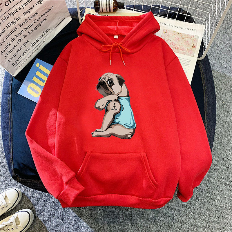 Women's hoodie with cute pug design Chic & Stil