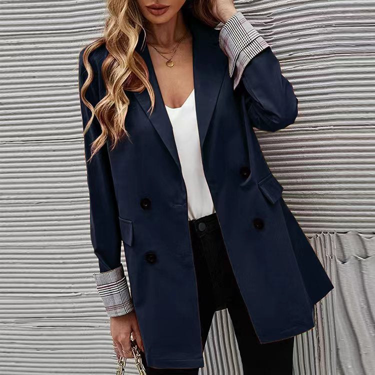 Women elegant blazer with double-breasted buttons and striped sleeves Lune London