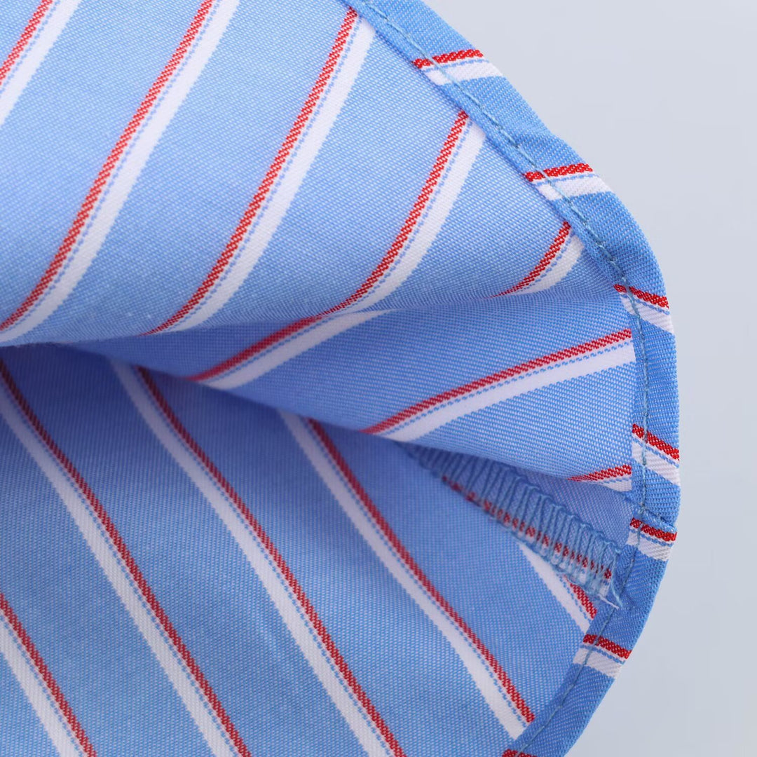 Women Striped Oversized Blouse with Tailoring Gatherings and Shirt Collar Amarae