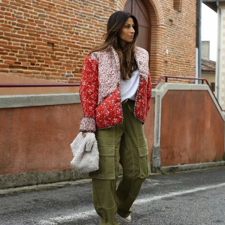 Quilted blazer jacket for women with floral pattern Lune London